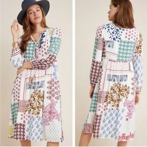 Daniel Rainn Boho Patchwork White Dress XS Anthropologie